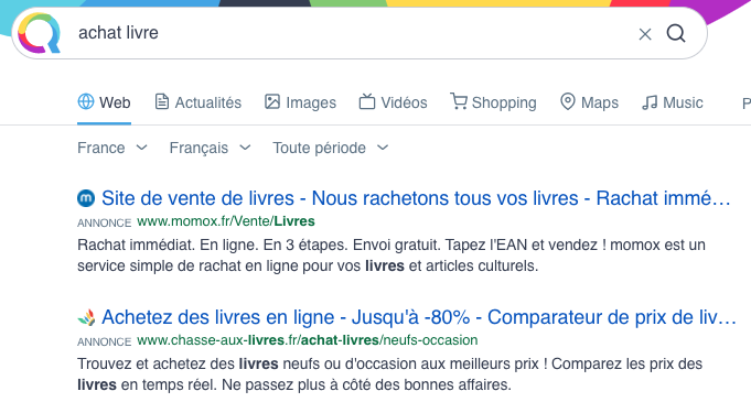 Qwant annonces textuelles